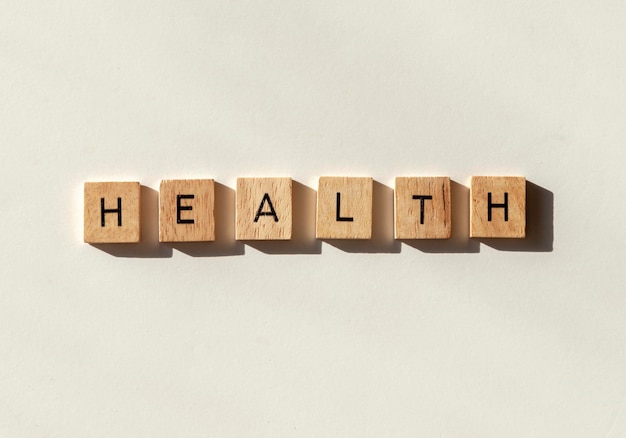 Close-up of health text against white background