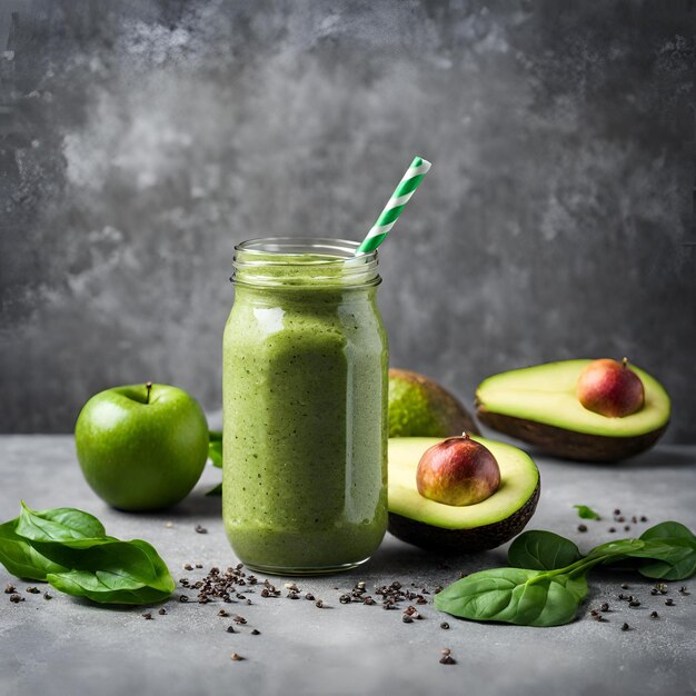 Close up of healthy green smoothie avocado