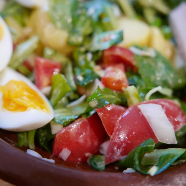 close-up of healthy salad with boiled egg