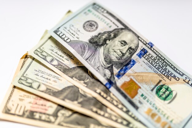 Photo close up heap of dollars, selective focus. dollars, the us money background.