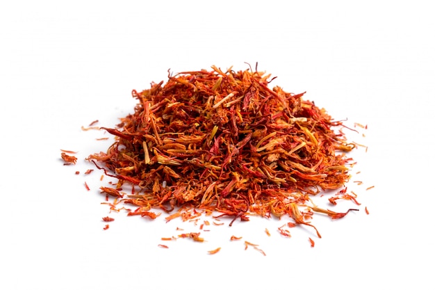 Close-up of a heap of the dried saffron