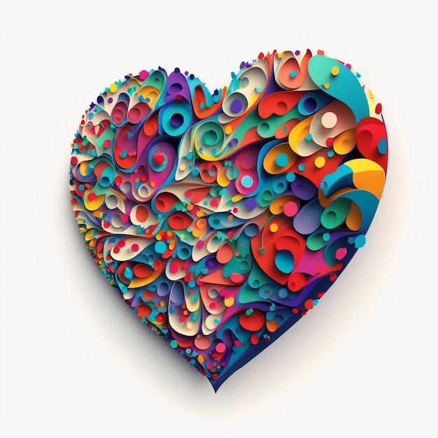 다채로운 종이 꽃으로 만든 심장의 클로즈업