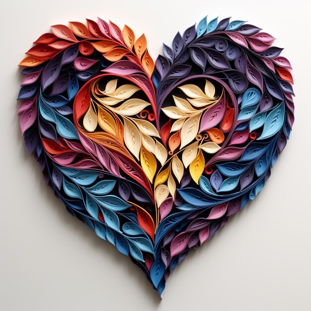 a close up of a heart made of colorful paper leaves generative ai