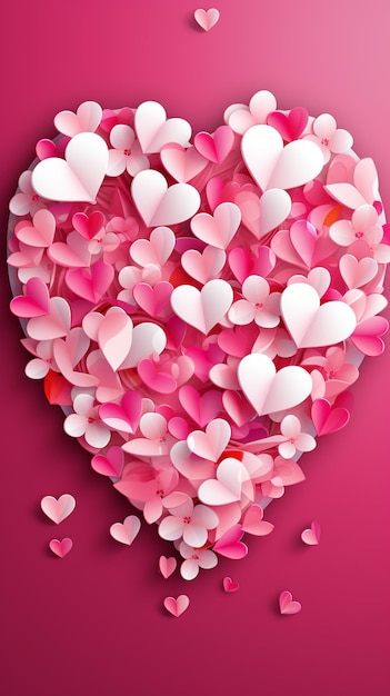 a close up of a heart made of paper hearts on a pink background generative ai