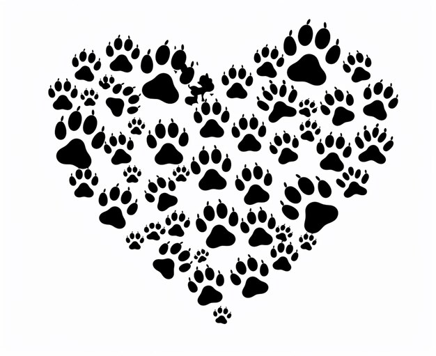 Photo a close up of a heart made of paw prints on a white background generative ai