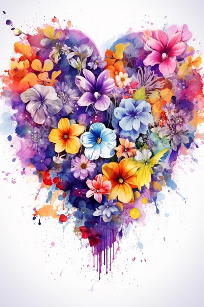 Photo a close up of a heart shaped arrangement of flowers on a white background generative ai