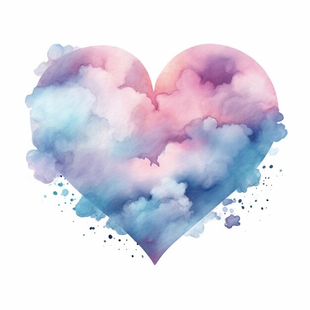 a close up of a heart shaped cloud filled with watercolor generative ai