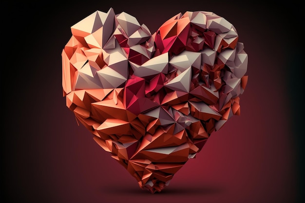 Close up of heart shaped object with red background generative ai