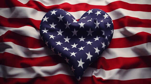 A close up of a heart shaped pillow on a flag generative ai