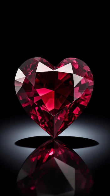 A close up of a heart shaped ruby stone on a black surface generative ai