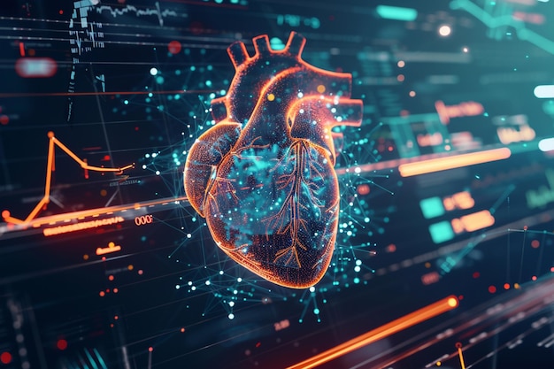 a close up of a heart with a digital background generative ai