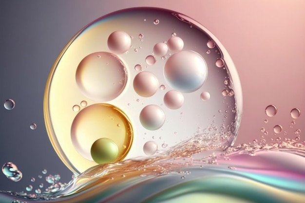 Close-up helder vloeibaar cosmetisch product Geltextuur met bubbels Generatie AI