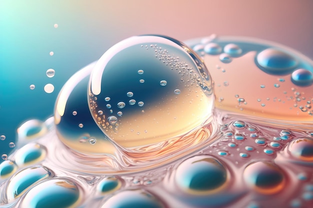 Close-up helder vloeibaar cosmetisch product Geltextuur met bubbels Generatie AI