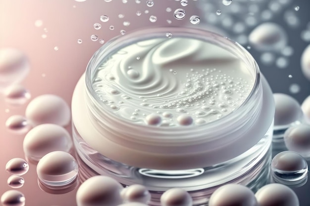 Close-up helder vloeibaar cosmetisch product Geltextuur met bubbels Generatie AI