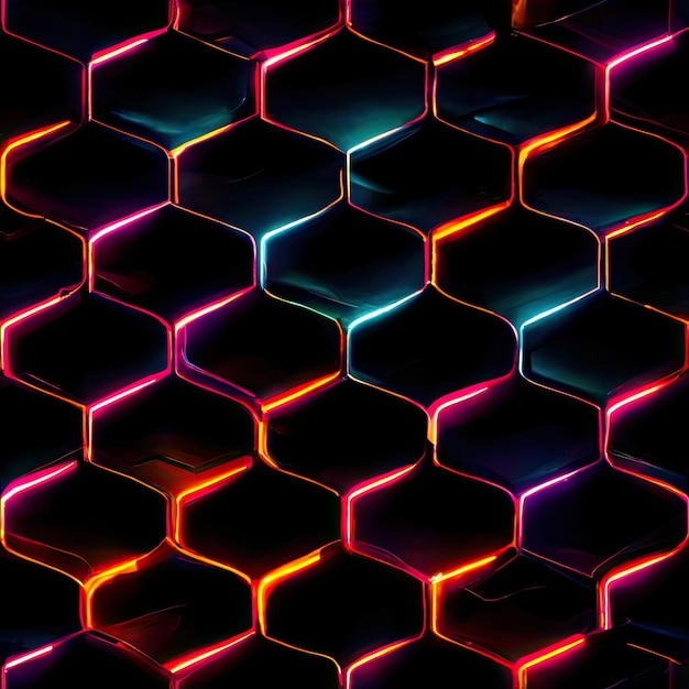 A close up of a hexagon pattern with neon lights Seamless Pattern