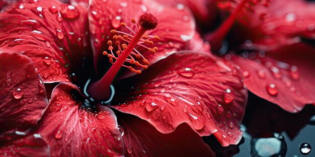 close-up hibiscus met druppels water behang Tropische bloemachtergrond Gemaakt met generatieve AI-tools