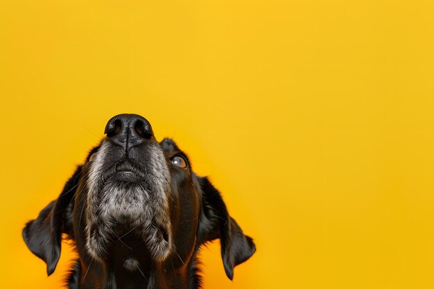 Close-up hide hond geïsoleerd op gele achtergrond