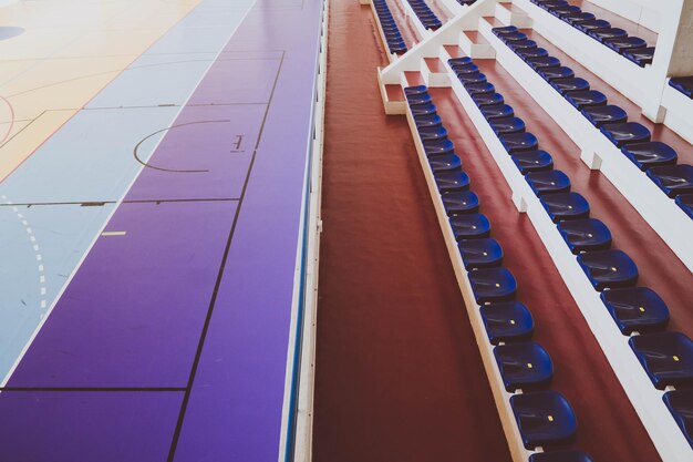 Close-up high angle view of court seats