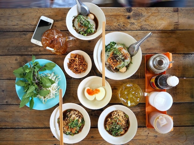 Close-up high angle view of food on table