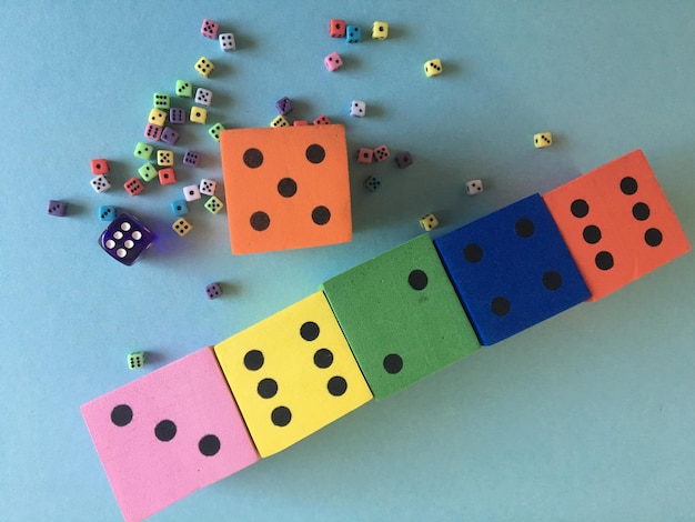 close-up high angle view of rolling dices