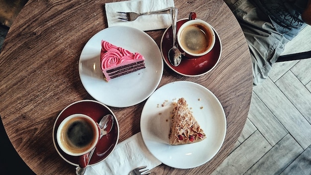 Close-up high angle view of tea and pastries