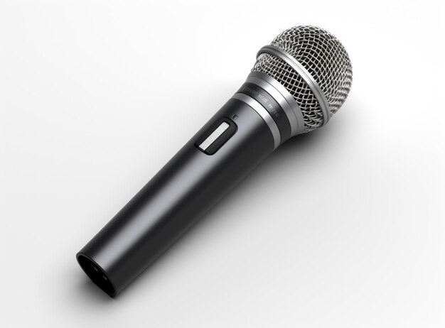 Close up of high quality dynamic microphone connect with male connector and cable isolated on white backgroundtop view created with Generative AI technology