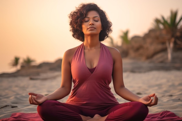 Photo close up of a hindi woman practicing meditation at the beach