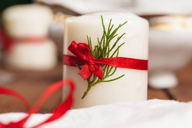 Close up of holiday table setting modern interior