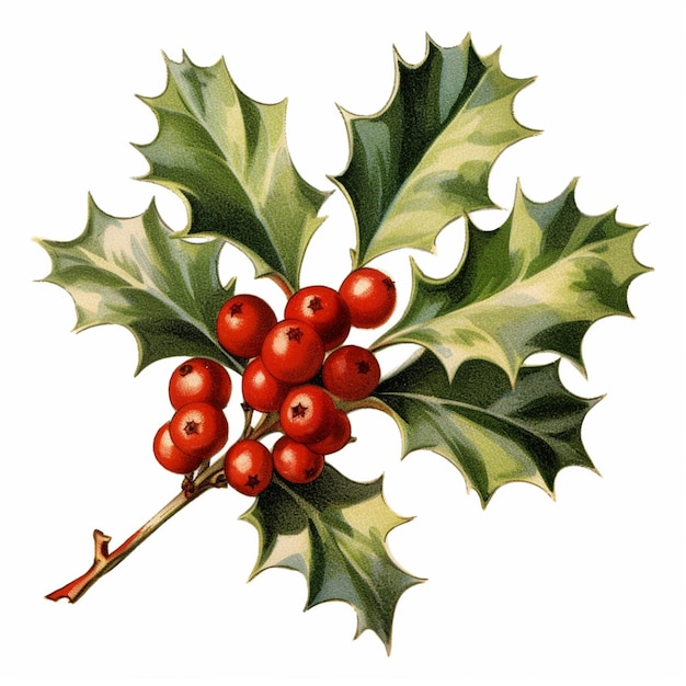 A close up of a holly branch with red berries on it generative ai