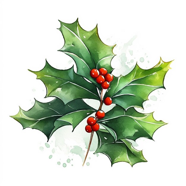 a close up of a holly leaf with red berries on it generative ai