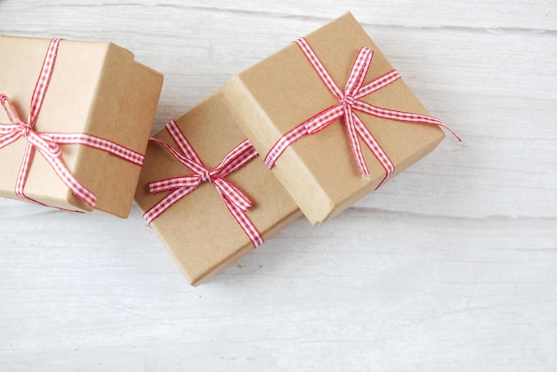 Close up of homemade gift box on table