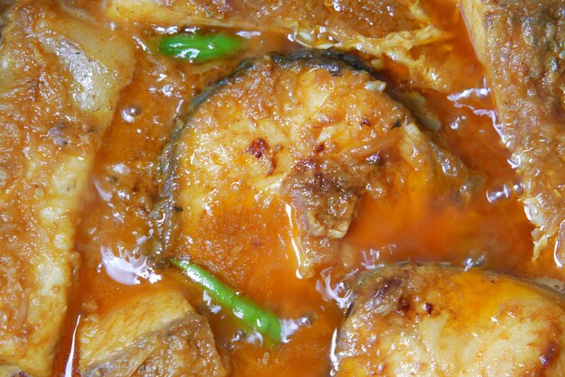 Close up of homemade indian curry fish