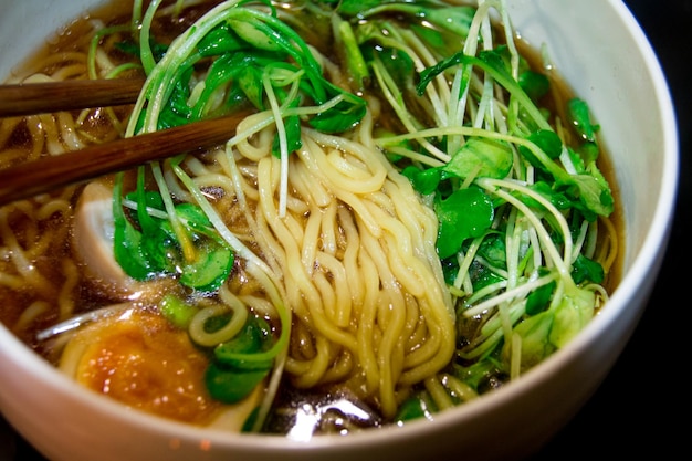 Close-up of homemade ramen in japan