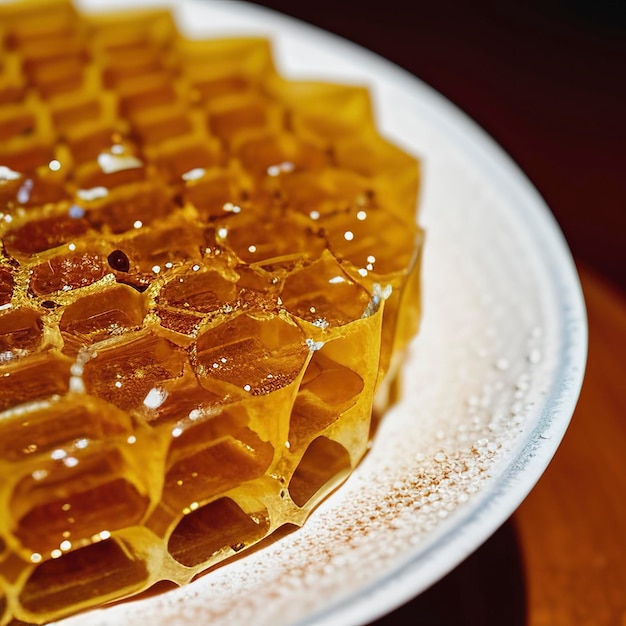 Close up Honeycomb with bee and honey