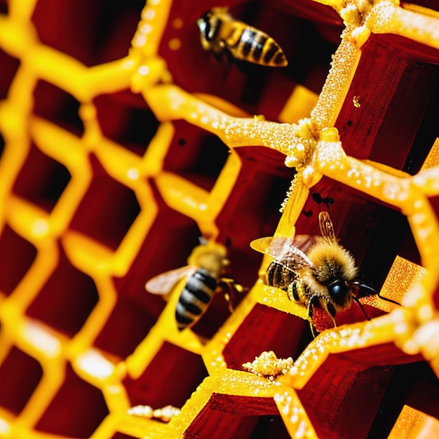 Close up Honeycomb with bee and honey