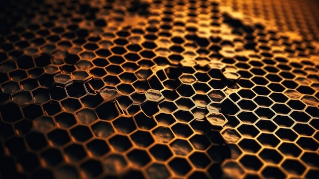 A close up of a honeycomb with the word bee on it