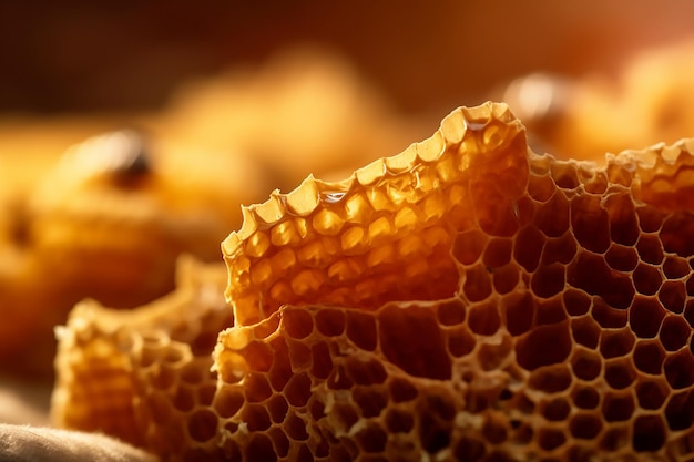 Close up of a honeycomb with the word honey