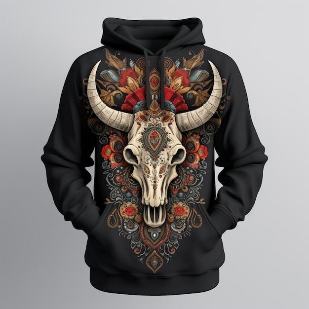 a close up of a hoodie with a skull and flowers generative ai