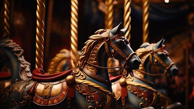 Foto un primo piano di un cavallo su una giostra