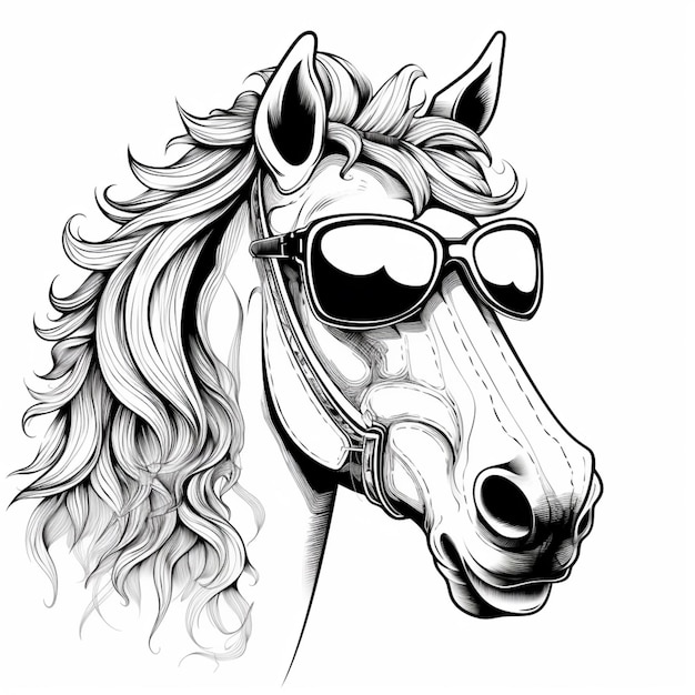 Photo a close up of a horse wearing sunglasses on a white background generative ai