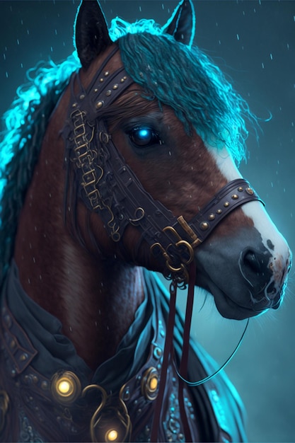 Close up of a horse with blue hair Generative Ai