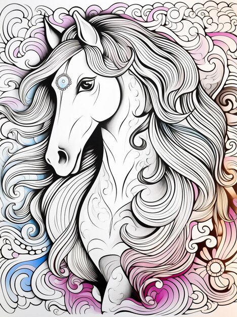 Photo a close up of a horse with a long mane and a cloud background generative ai