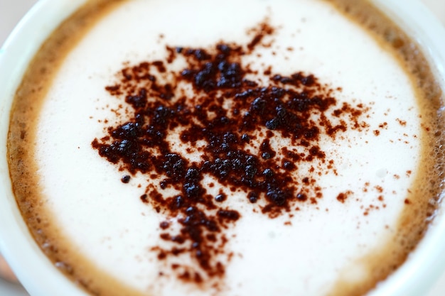 Close up of hot cappuccino coffee