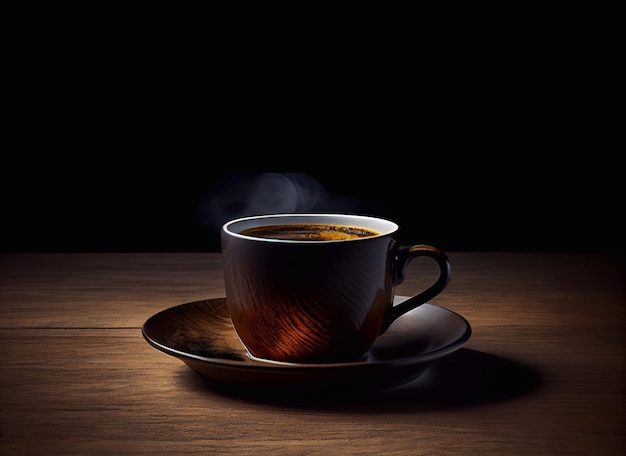 Foto primo piano tazza di caffè caldo e fumo creato con l'ia generativa