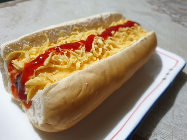 Foto close-up di un hot dog nel piatto