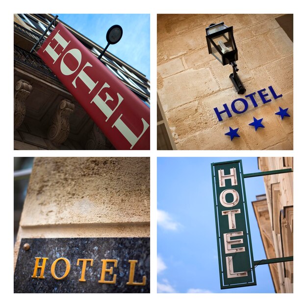 Close up of hotel symbols in the city