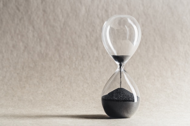 Close up of hourglass on table