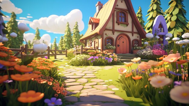 a close up of a house in a field of flowers generative ai