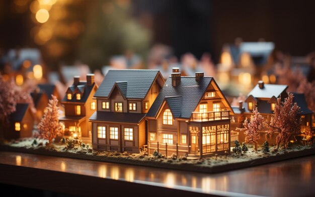 Close up of a house model with miniature house model real estate agent