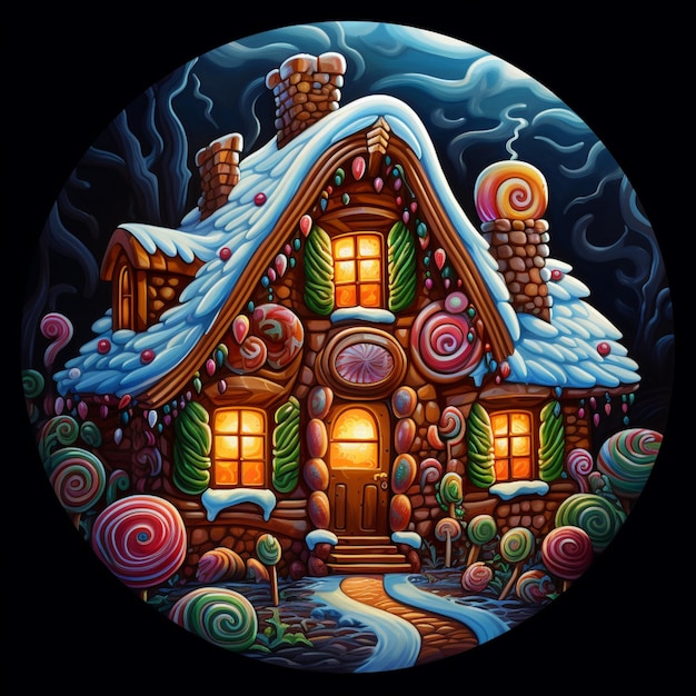 Photo a close up of a house with a lot of candy on the roof generative ai